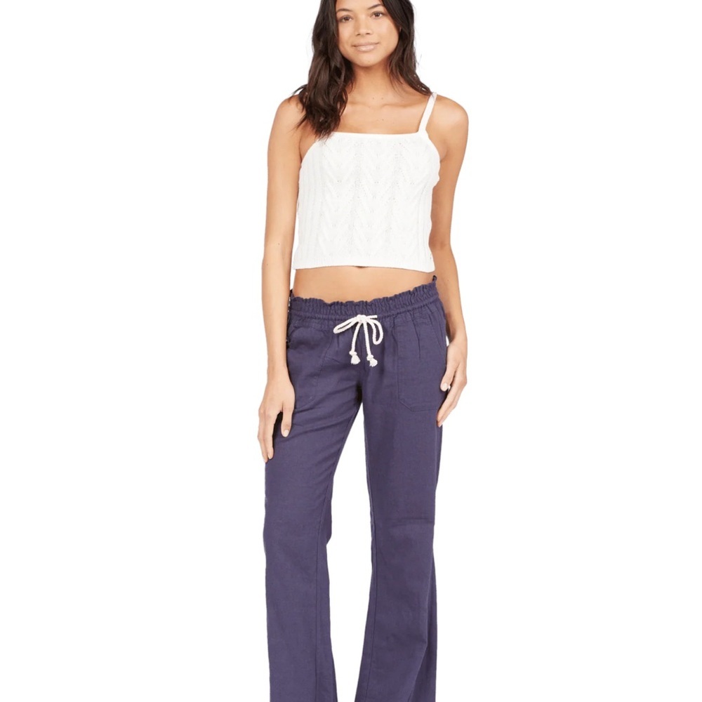 Roxy Oceanside Beach Pants | Linen Blend Flare | Rope Belt | Boho Coastal XL
